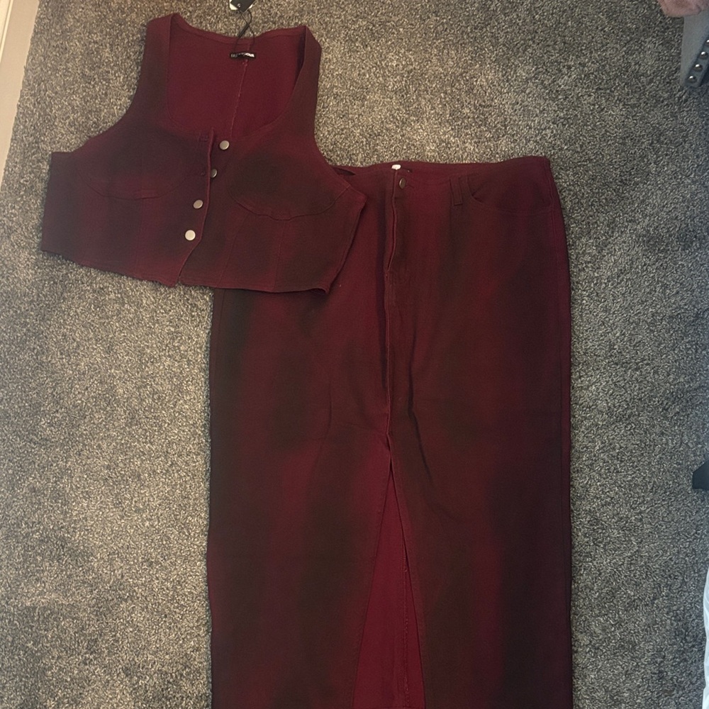 Fashion Nova Deep Red Vest and Skirt Set